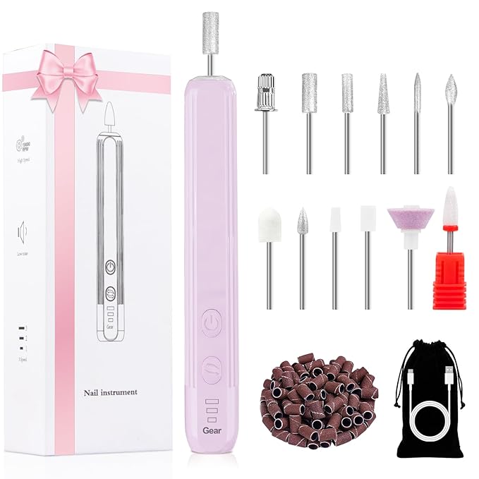 Professional Manicure Pedicure Kit -360° Light, Rechargeable Electric Nail Drill by Hoxida