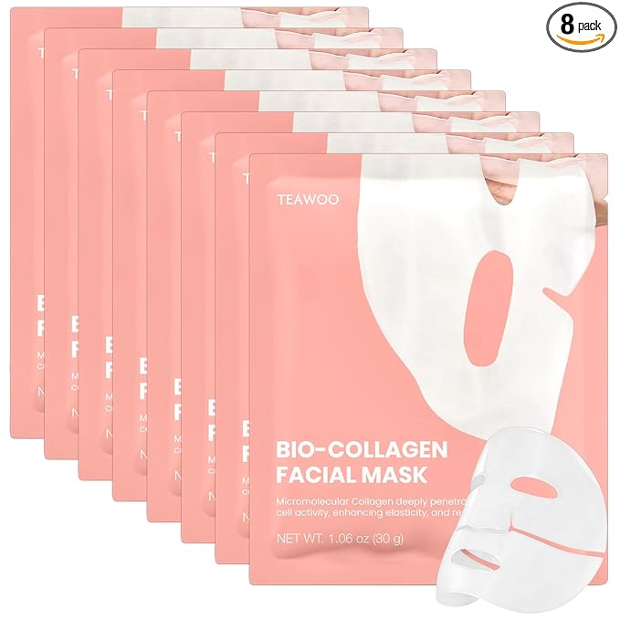 TEAWOO Bio-Collagen Facial Mask 8 EA, Hydrating & Soothing Hydrogel Face Mask by TEAWOO