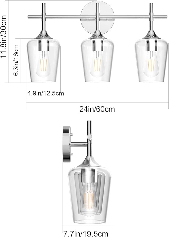 Ralbay Vintage 3 Light Vanity Light Fixture Industrial Chrome Bathroom Light - Image 5