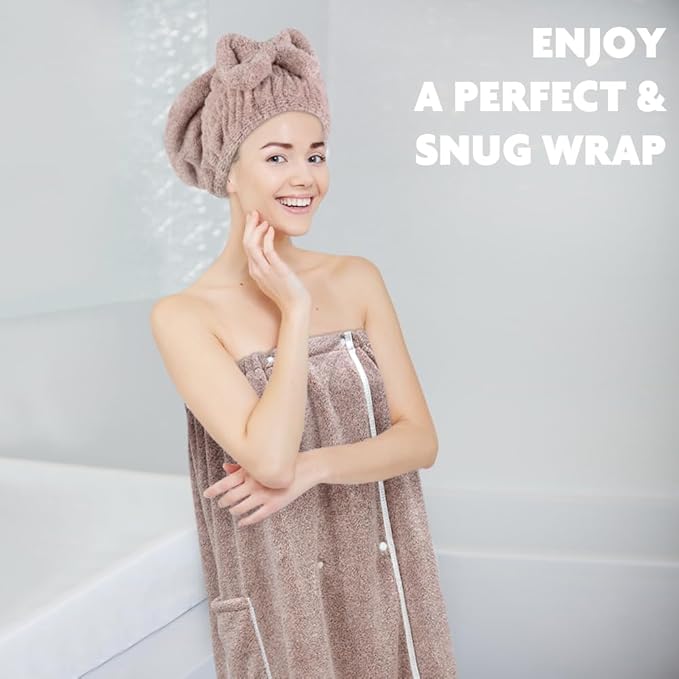 SUNLAND Microfiber Women Bath Towel Wrap and Hair Drying Towel Set, Adjustable - Image 6