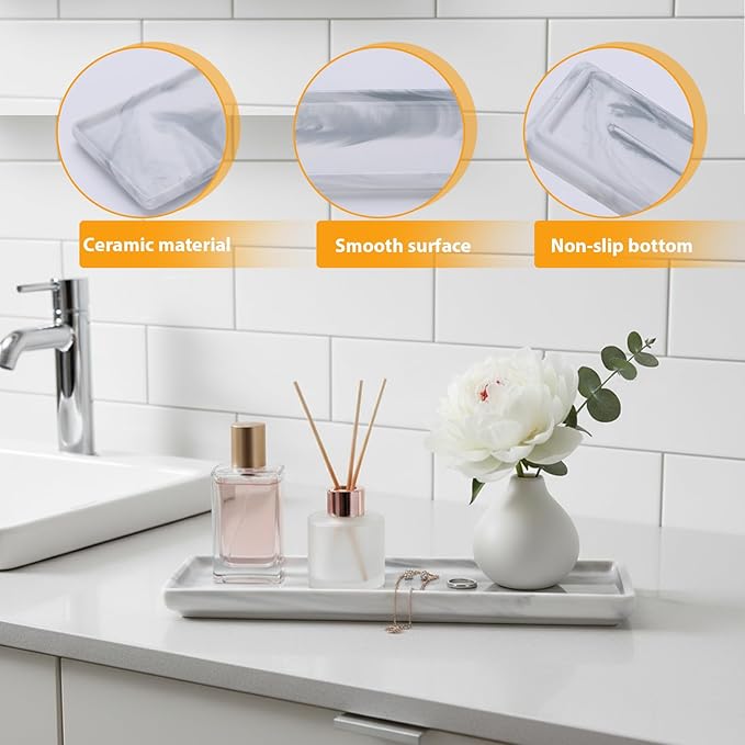 Bathroom Counter Organizer, 9.3"x3.7" Ceramic Bathroom Tray, Rectangle - Image 2