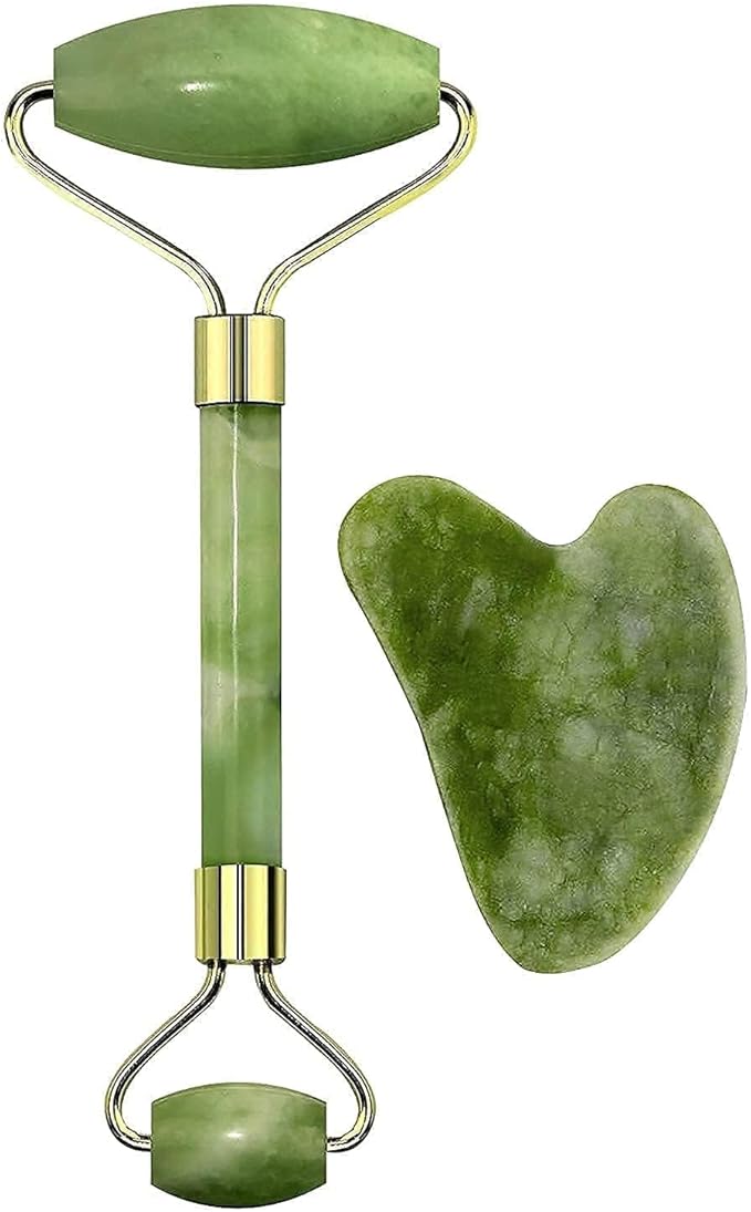Jade Roller & Gua Sha Set – 100% Natural Jade Stone Face Massager | Cooling by Unknown