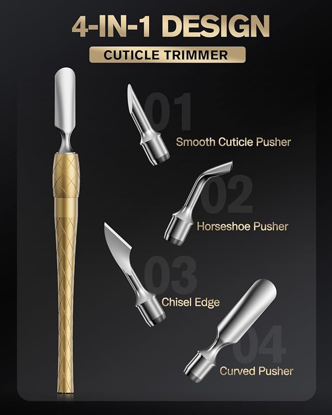 FERYES 4-in-1 Cuticle Pusher Tool-Curved/Smooth/Chisel/Horseshoe Heads + - Image 2