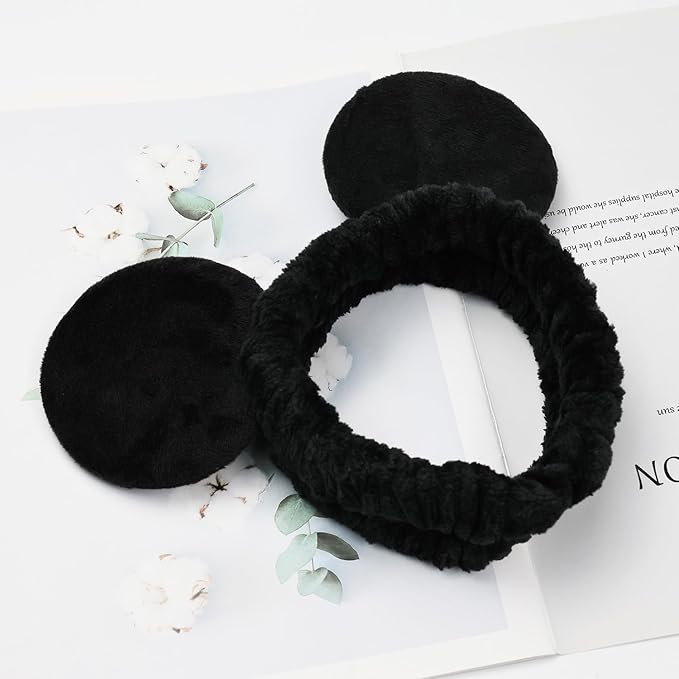 JIAHANG Mouse Ears Facial Spa Headbands, Coral Fleece Wash Face Hair Band - Image 3