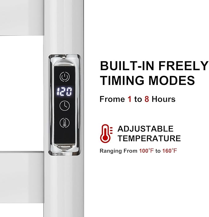 Heated Wall Mounted Electric Towel Warmer Rack, Timer & Temperature Control - Image 2