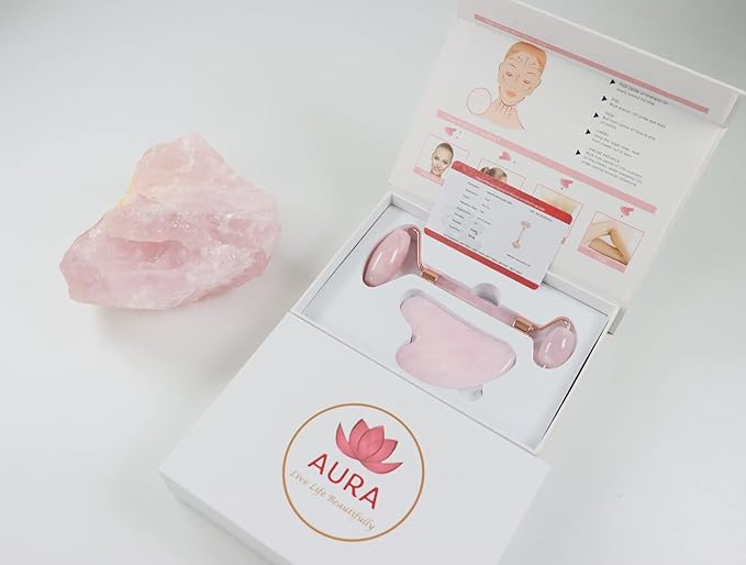 Premium Certified Luxury 100% Authentic Rose Quartz Pink Roller & Gua Sha Set - Image 8
