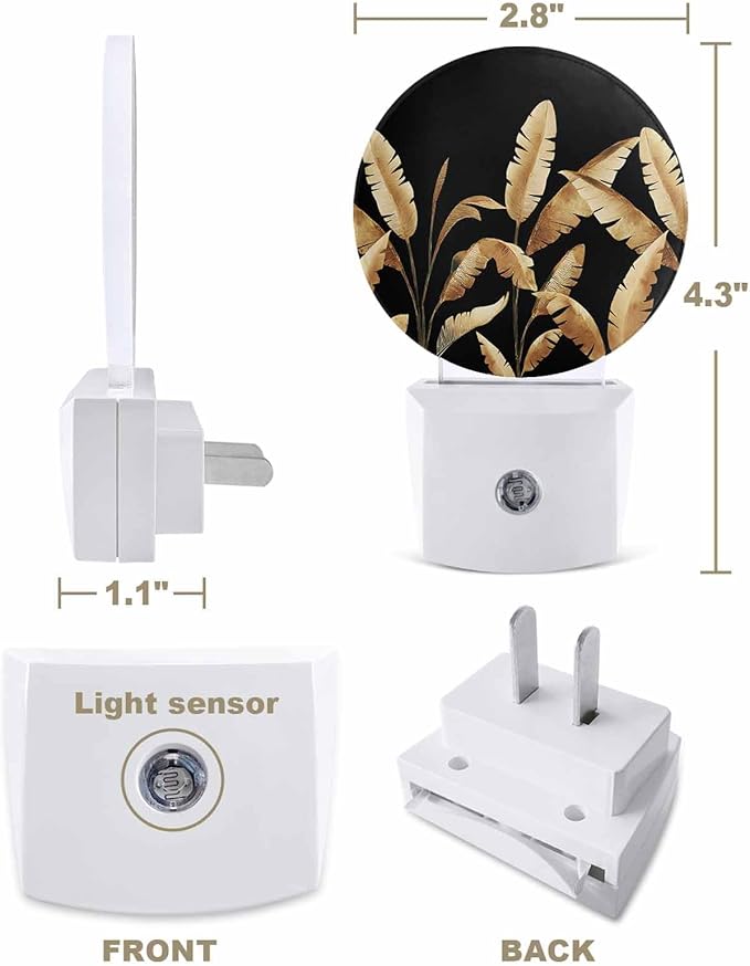 Night Lights Auto Sensor Golden Foliage Night Light Black Minimalist Leaf Round - Image 2