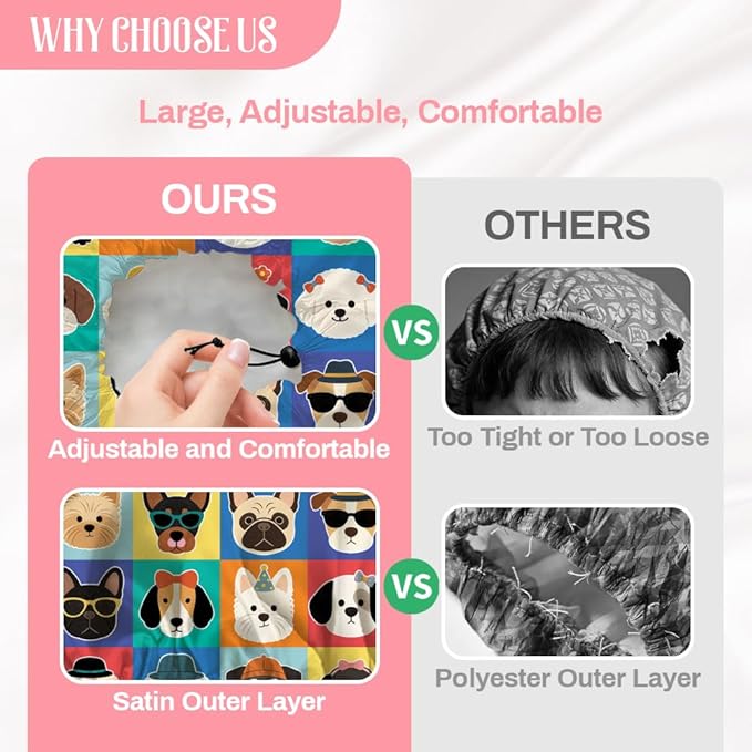 Funny Dog Reusable Shower Cap Cute Double Layer Waterproof Shower Caps Large - Image 4
