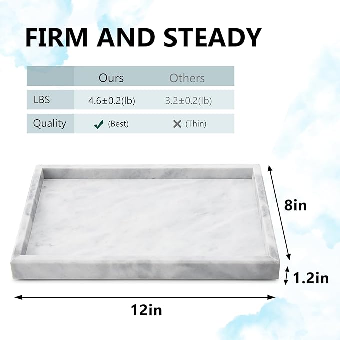 Real Natural Marble Tray for Bathroom, Kitchen and Desktop, Rectangle Genuine - Image 2