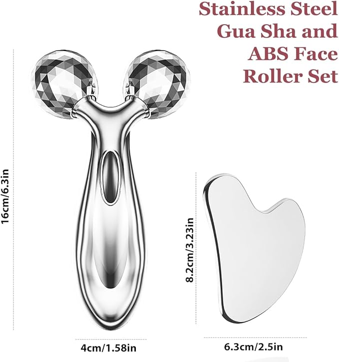 Stainless Steel Gua Sha and Face Roller Set, Facial Tool - Image 8