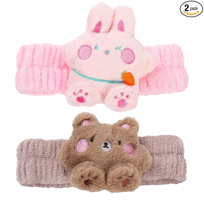PERFECTSIGHT Kawaii Spa Headband Set, 2 Pack Cute Soft Coral Fleece Makeup and by PERFECTSIGHT