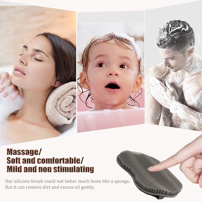 2 Pack Soft Silicone Shower Brush Body Wash Bath Exfoliating Skin Massage - Image 3