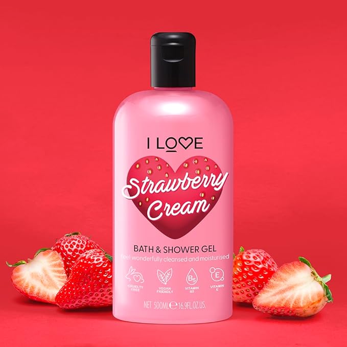 I Love Strawberries and Cream Bath and Shower Cream - Image 3