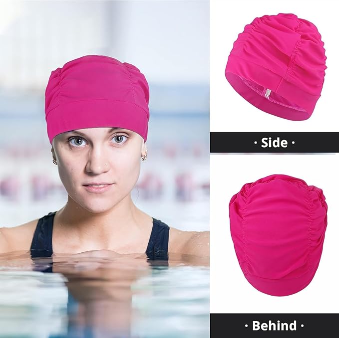 Swim Caps for Women Swimming, Comfort Pleated Swimming Cap for Long Hair - Image 2