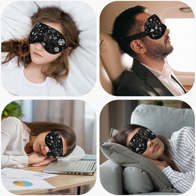 Space Galaxy Sleep Eye Mask Universe Star Moon Planets Constellation Black Silk - Image 5