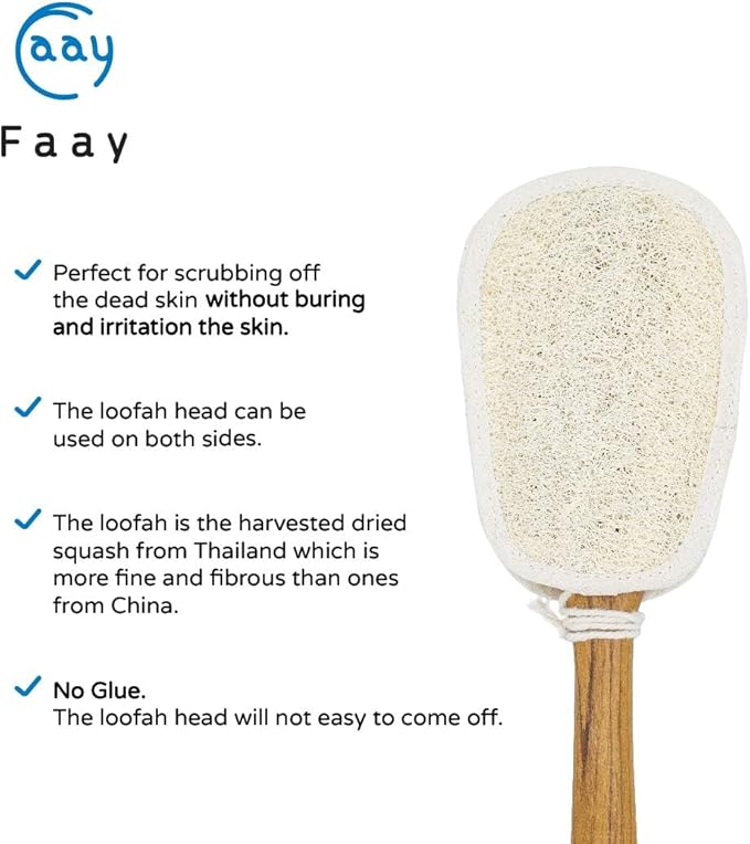 FAAY 17 Inch Natural Exfoliating Loofah Back Scrubber On a Stick - Image 2