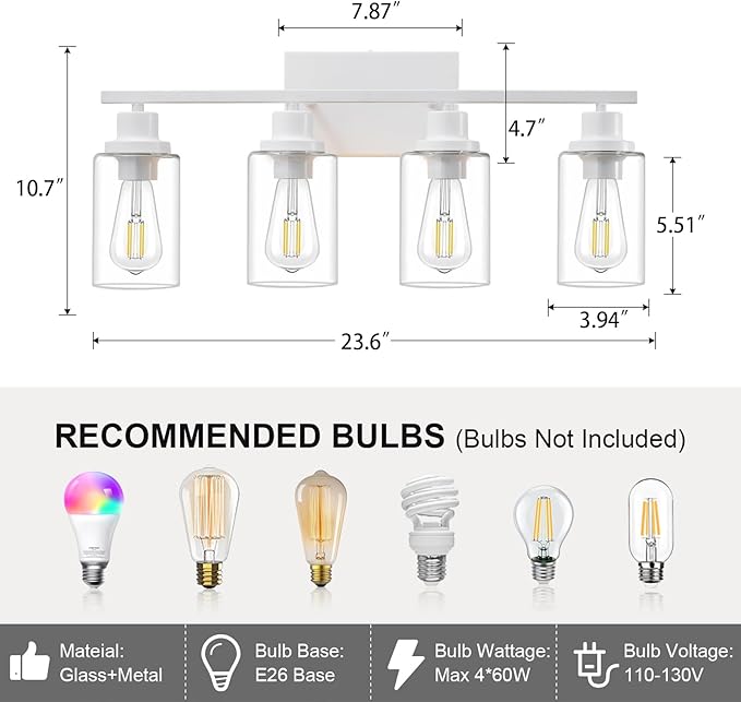 4 Light White Bathroom Light Fixtures Vanity Light Over Mirror Modern Wall - Image 4