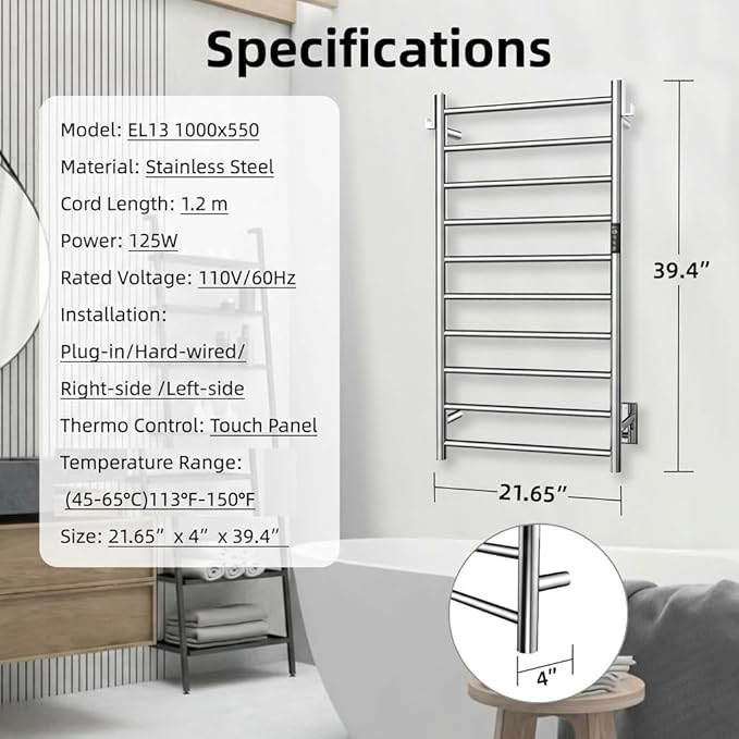 P&Dlusir Towel Warmer, Heated Towel Rack - Image 6