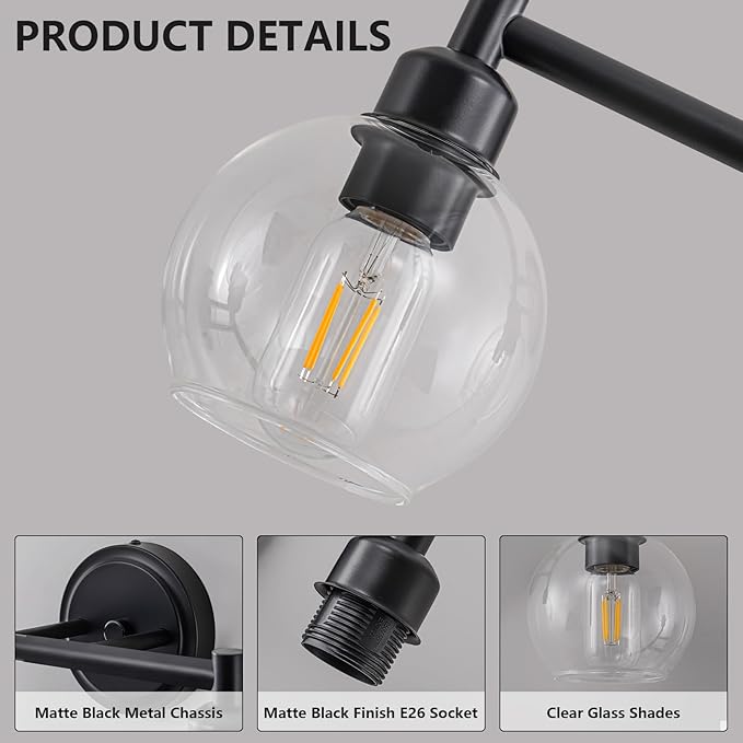 Modern Black Bathroom Vanity Lights, 3-Light Matte Black Bathroom Light Fixture - Image 4