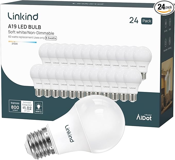 Linkind A19 LED Light Bulbs, 60W Equivalent, 8.5W Energy Efficient, 2700K Soft by Linkind