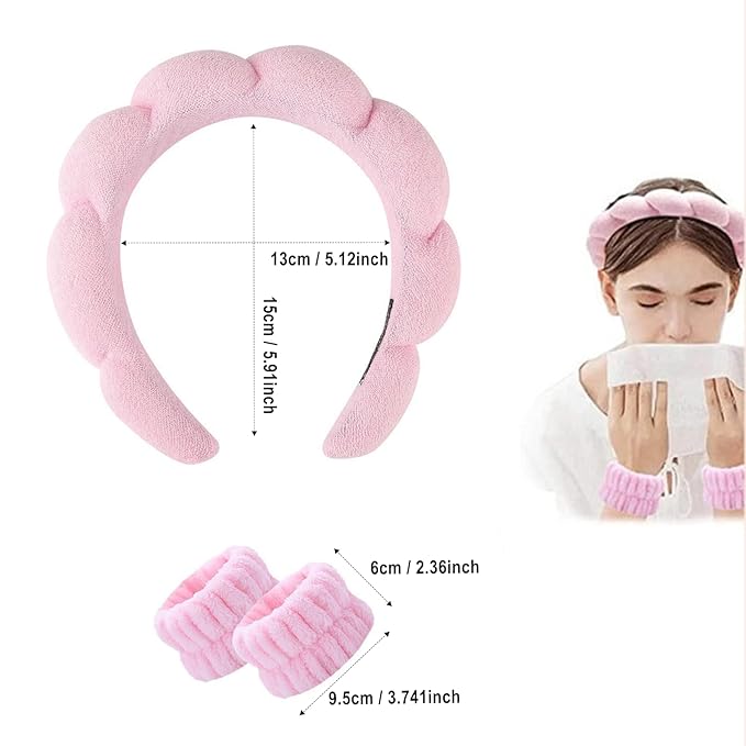 Spa Headband and Wristband Set for Women, Terry Cloth Sponge Headband for - Image 4