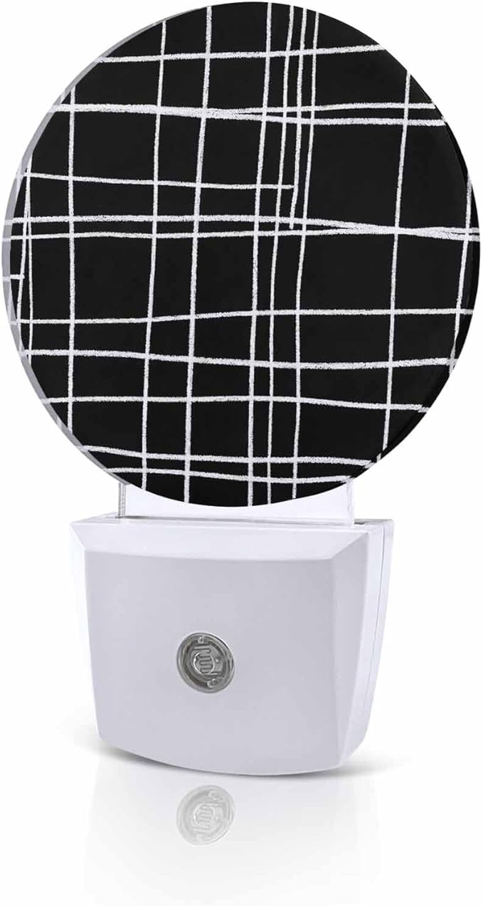 Night Lights Auto Sensor Black Checked Plaid Night Light Minimalist Grid Lines by Home+L6
