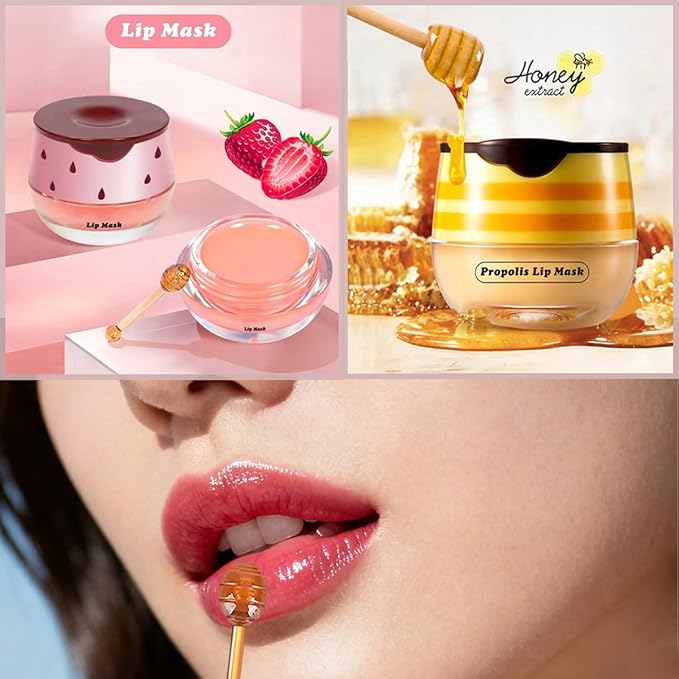 4 PCS Honey Lip Mask, Strawberry & Watermelon & Apple Lime Lip Sleeping Mask - Image 2