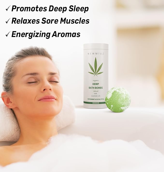 Organic Hemp Bath Bombs Infused Peppermint Eucalyptus Essential Oil Luxurious - Image 2