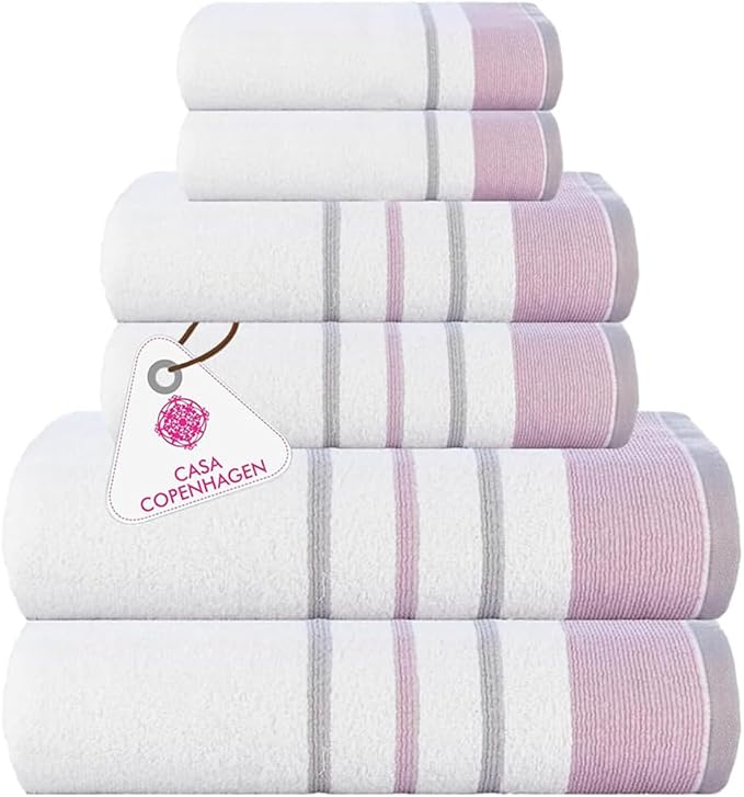 CASA COPENHAGEN White Bay 6Pcs 100% Egyptian Cotton Large Designer Towels Gift by CASACOPENHAGEN