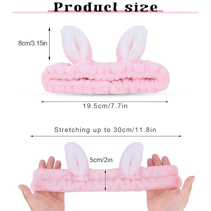 Cute pink Rabbit Ears Headband Frog Eye Elastic to Wash Face - Image 2