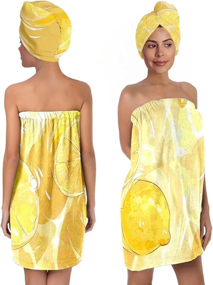 Women’s Citrus Lemon Bath Towel and Hair Wrap Set, Quick-Dry Soft Absorbent by QIULIBMH