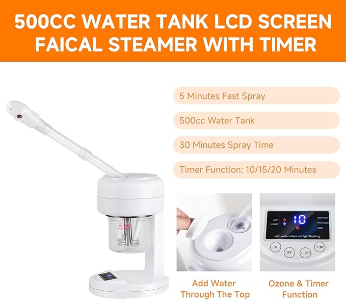 Ozone Facial Steamer, Portable Nano Ionic Face Steamer - Image 5