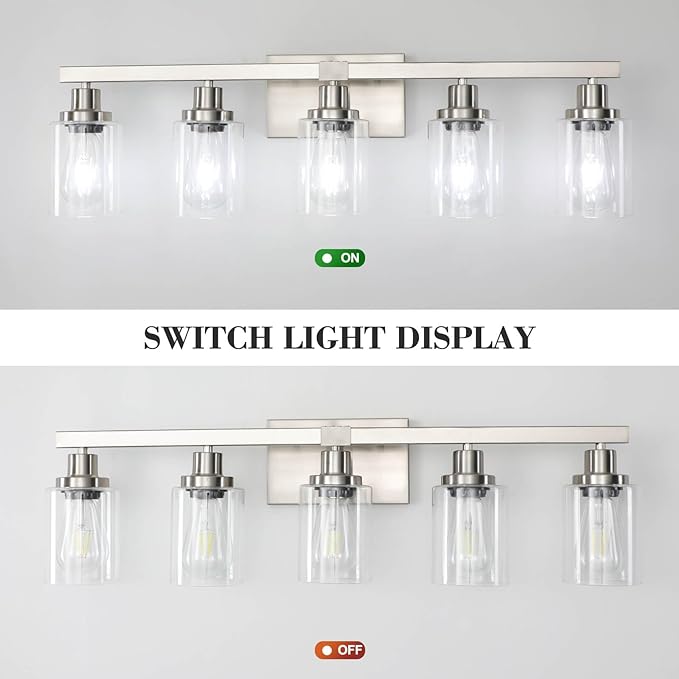 Bathroom Vanity Light, 5-Light Nickel Modern Matte Wall Sconce Lighting - Image 3