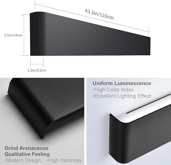 Aipsun 43.3in/40W Modern Black Vanity Light Fixtures LED Bathroom Wall Light Up - Image 2