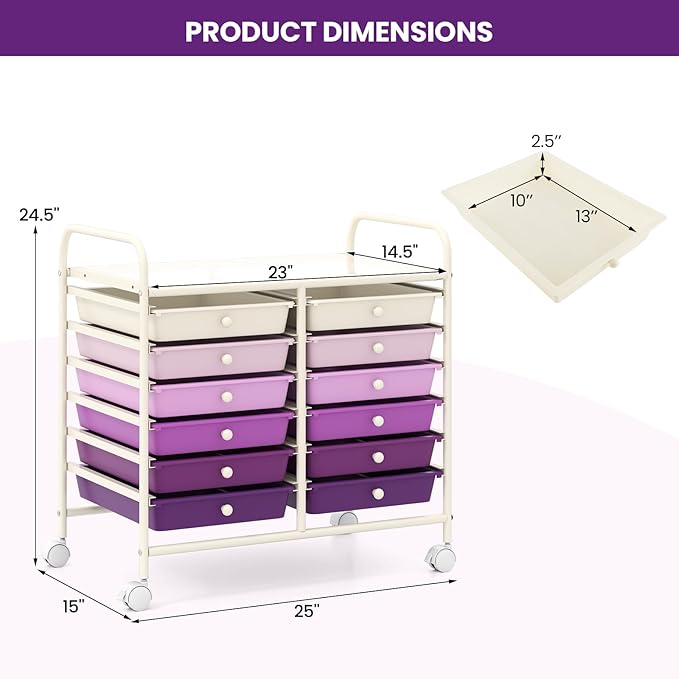 Giantex 12 Drawers Rolling Cart, Mobile Storage Drawer Cart, Classroom - Image 3