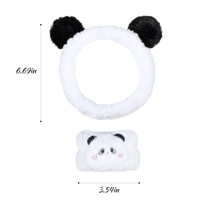 Pom Pom Panda Ears Plush Wash Face Headband Spa Wrist Band Cuffs Hair Scrunchy - Image 6