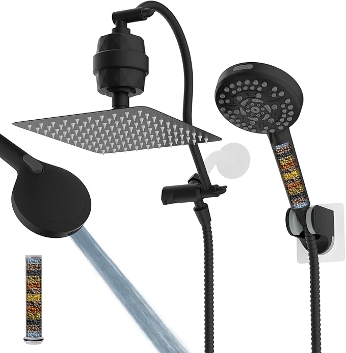 Hibbent All Metal 10'' Dual Filtered Rainfall Shower Head Combo, High Pressure by Hibbent