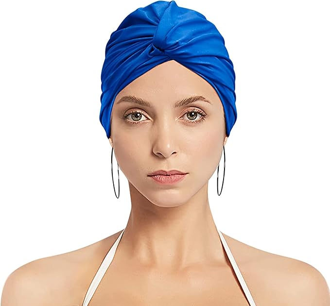 Pleated Fabric Swimming Cap Women Ladies Long Hair Swim Cap Ear Protecting by AYILUOBE