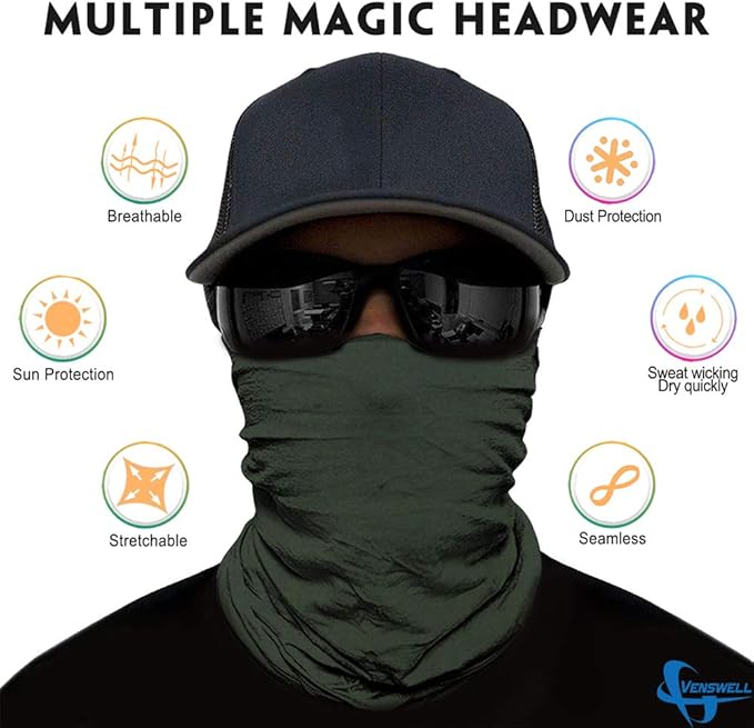 Venswell Neck Gaiter Face Mask Men Women, Seamless Bandana Rave Face Cover - Image 2