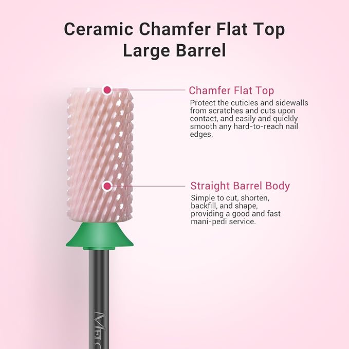 MelodySusie Ceramic Nail Drill Bits, 3/32'' Chamfer Flat Top Large Barrel Bits - Image 3