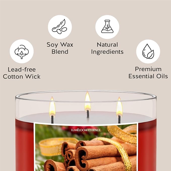 LUMELOOM Cinnamon Candles, Large 3-Wick Soy Wax Candles - Image 4
