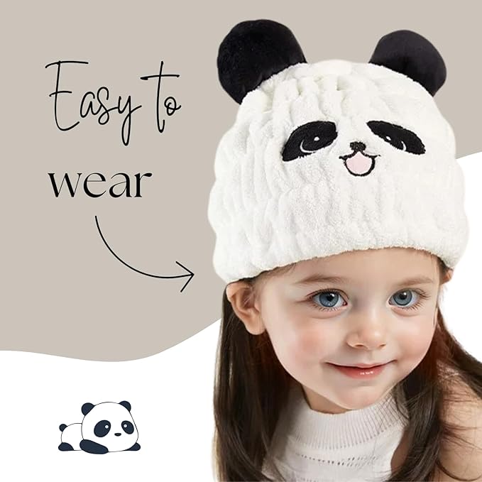 Microfiber Hair Towel Wrap for Kids, Panda Dry Hair Cap Suck Water, Absorbent - Image 2