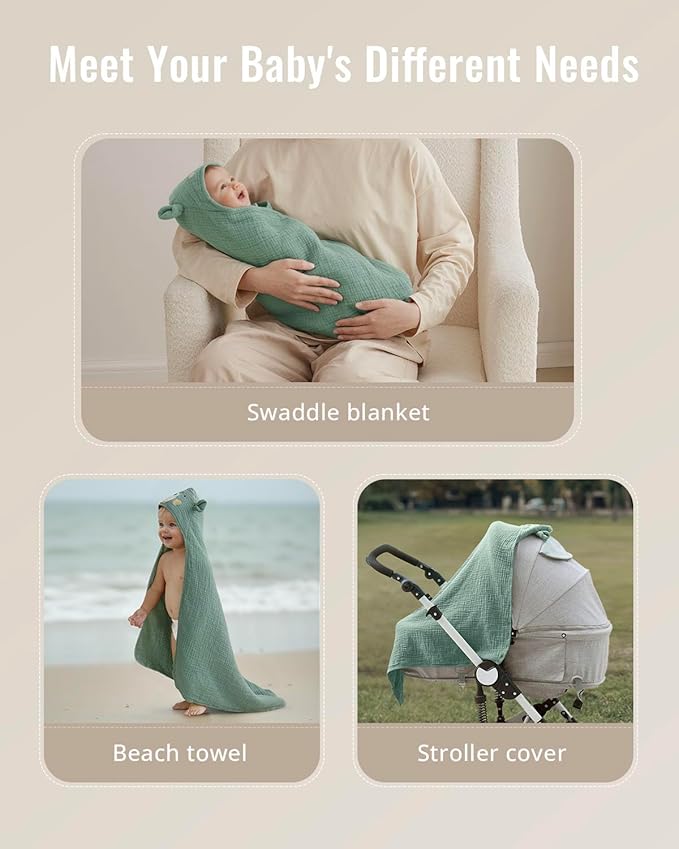 Blissful Diary Muslin Baby Hooded Towel 2 Pack, Soft & Absorbent Bath Towel - Image 6
