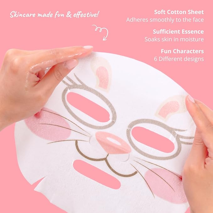 Epielle Character Face Mask Fuzzy Friends 6 Pack, Fun & Effective Korean Skin - Image 4