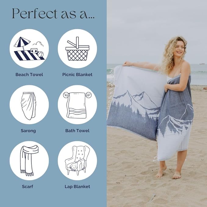 InfuseZen Turkish Towel with Mountain Landscape – 100% Organic Turkish Cotton - Image 5