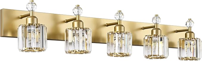 PRESDE 5-Crystal Bathroom Vanity Light Modern Gold Bathroom Lights Fixtures by HOME
