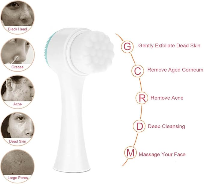 Cleansing Brush, Double Sided Clean & Exfoliating & Massage Soft, Silicon Face - Image 3