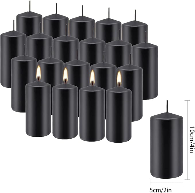 Set of 20 Black Pillar Candles, Dripless and Smokeless Dinner Candle, 2x4” - Image 3