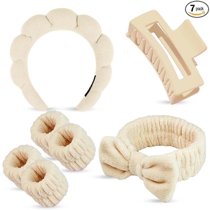 7 Pcs Spa Set, Facial Headband and Wristband Set, Skincare Accessories by Unknown