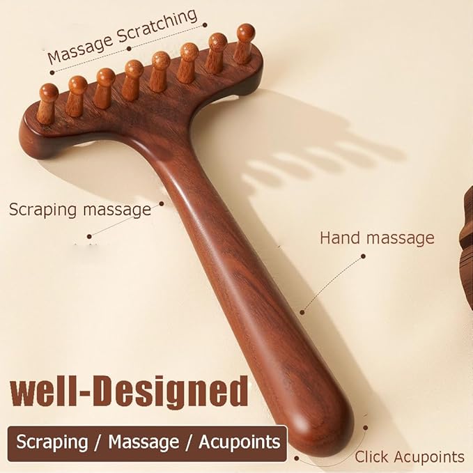 OULIGET Wood Gua Sha Massage Tools Set, Scraping Scalp Comb, Scraping Natural - Image 3